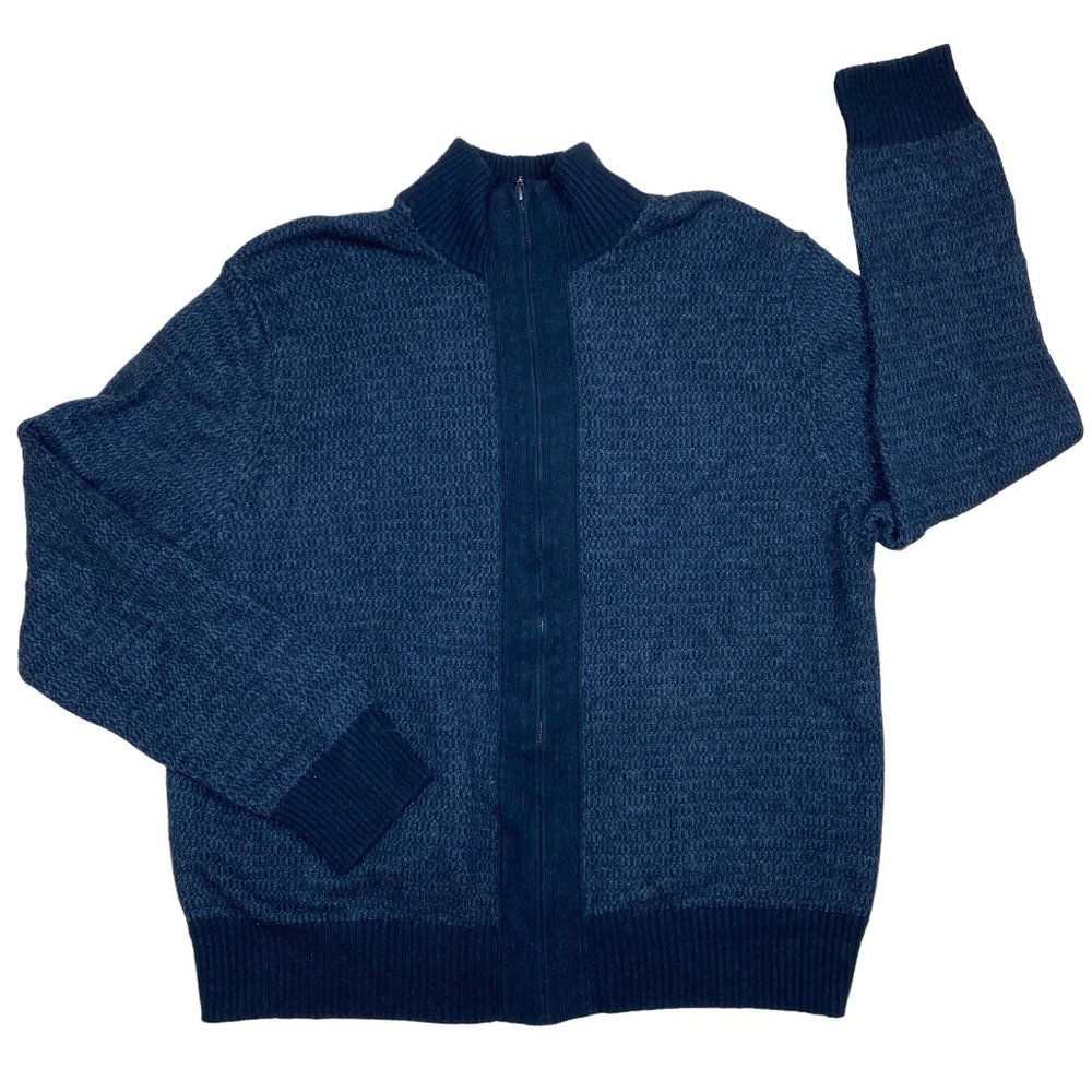 Kenneth Roberts Wool Blend Zip Cardigan Gray Black Academia Grandpa Sweater-L